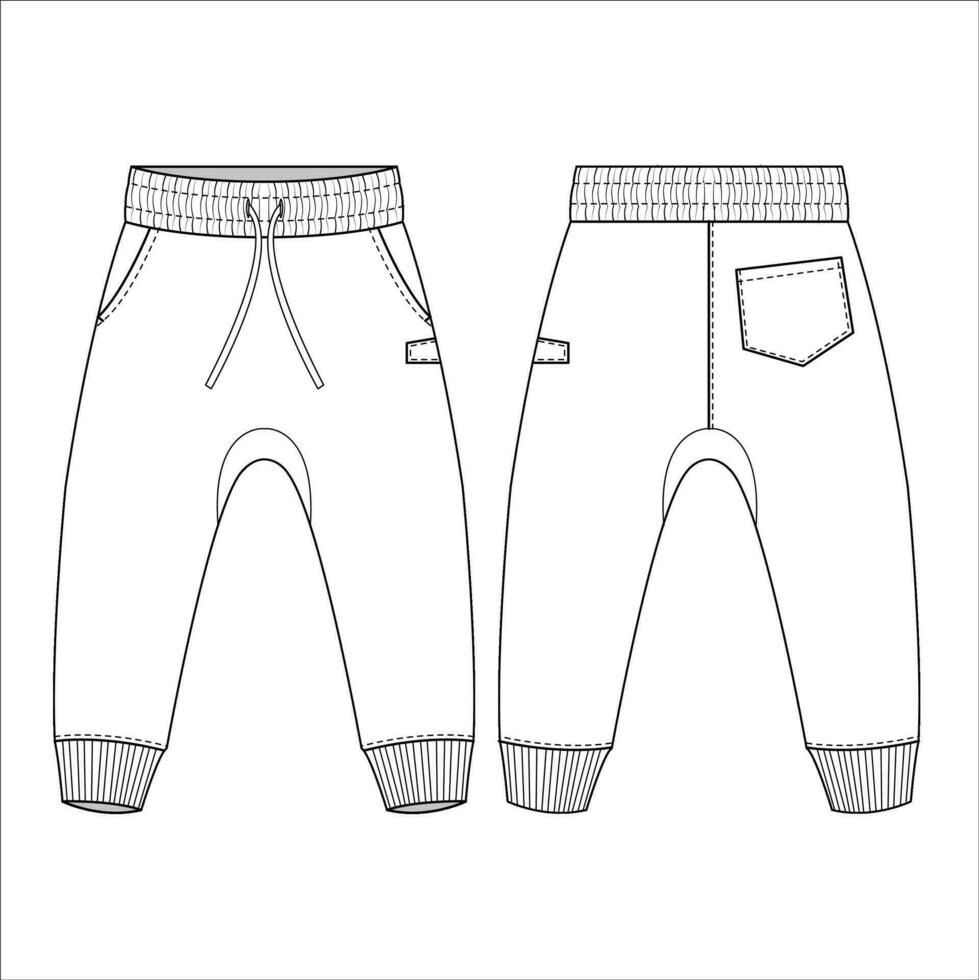 Kids Trousers Vector Flat Sketch