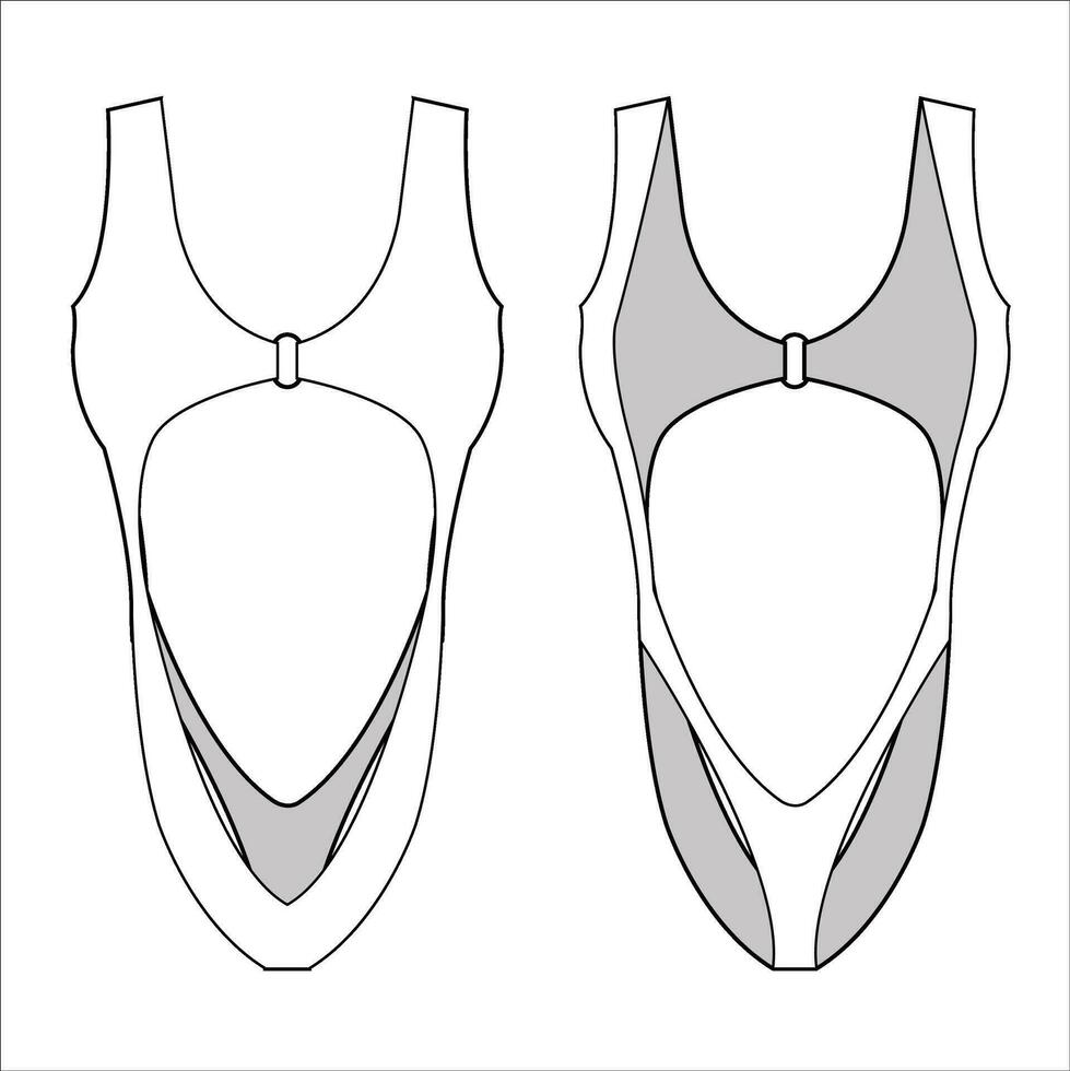 Ladies Swimsuit Back Open Vector Template