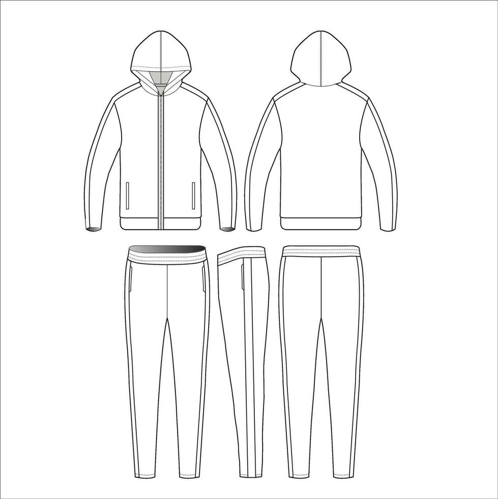 Tracksuit top and bottom flat sketch template vector