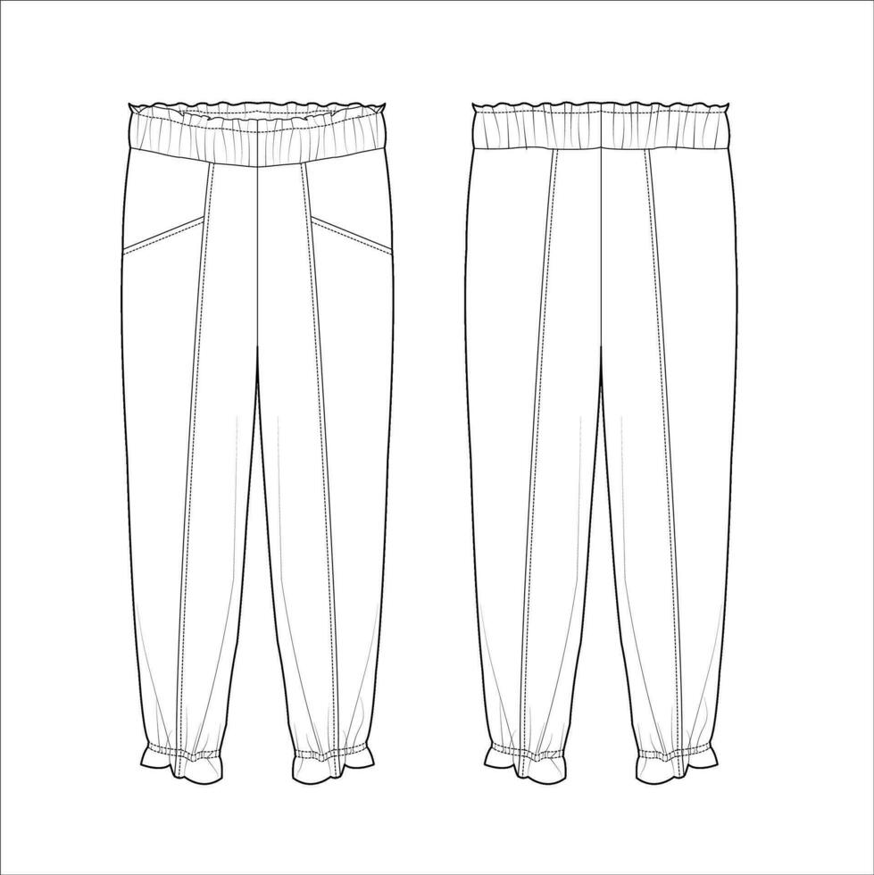 Loose fit comfort trouser flat sketch template vector
