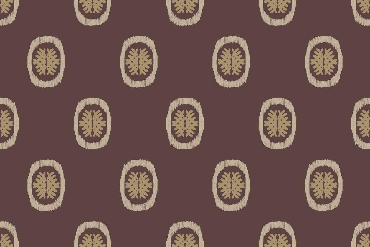Ikat floral embroidery pattern on brown background. Traditional ikat, Aztec abstract vector pattern, seamless pattern in tribal, folk embroidery and mexican style.