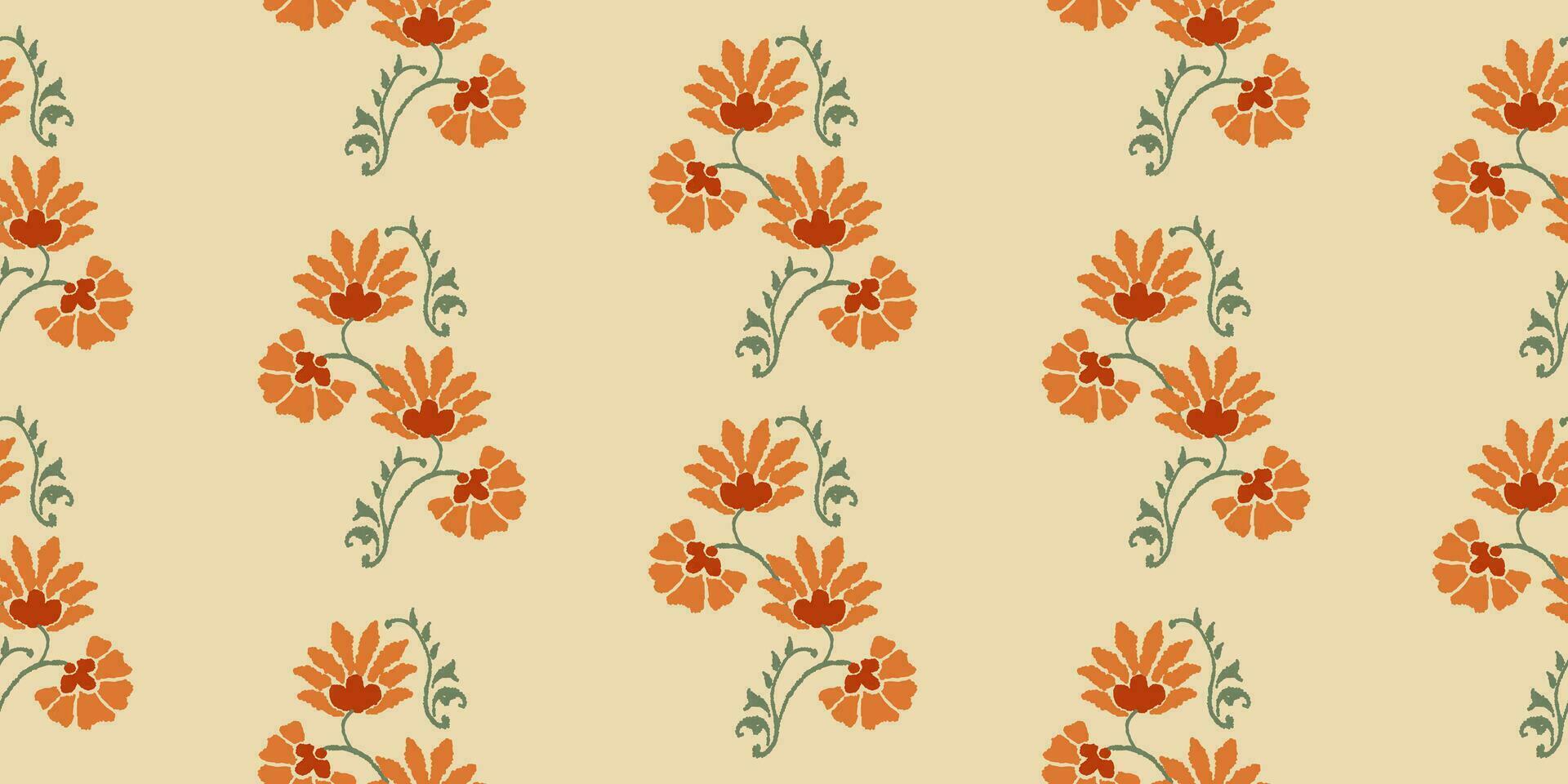 ikat floral cachemir bordado en amarillo fondo, tradicional geométrico étnico patrón, azteca resumen estilo vector ilustración.