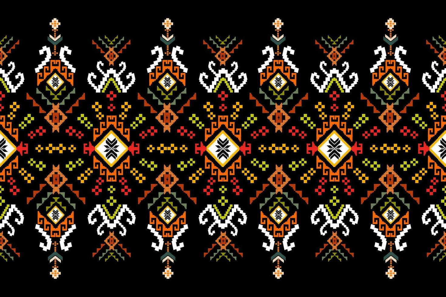 Cross Stitch. Geometric ethnic patterns. Design for Saree, Patola, Sari, Dupatta, Vyshyvanka, rushnyk, dupatta, Clothing, fabric, batik, Knitwear, Embroidery, Ikkat, Pixel pattern. Traditional Design. vector