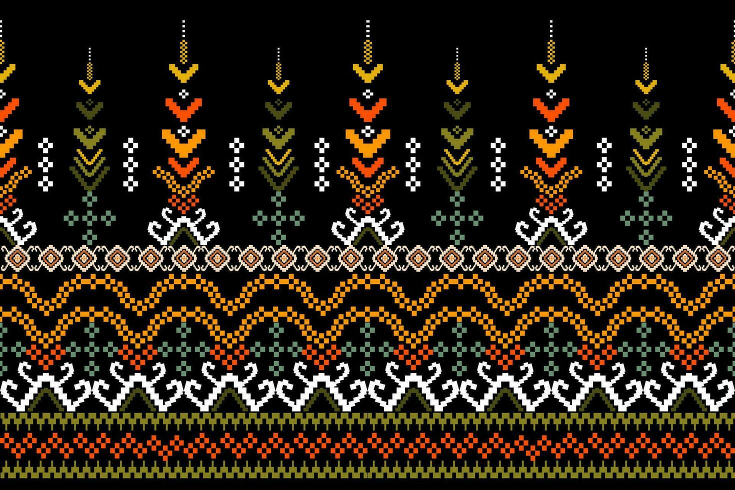 Cross Stitch. Geometric ethnic patterns. Design for Saree, Patola, Sari, Dupatta, Vyshyvanka, rushnyk, dupatta, Clothing, fabric, batik, Knitwear, Embroidery, Ikkat, Pixel pattern. Traditional Design. vector