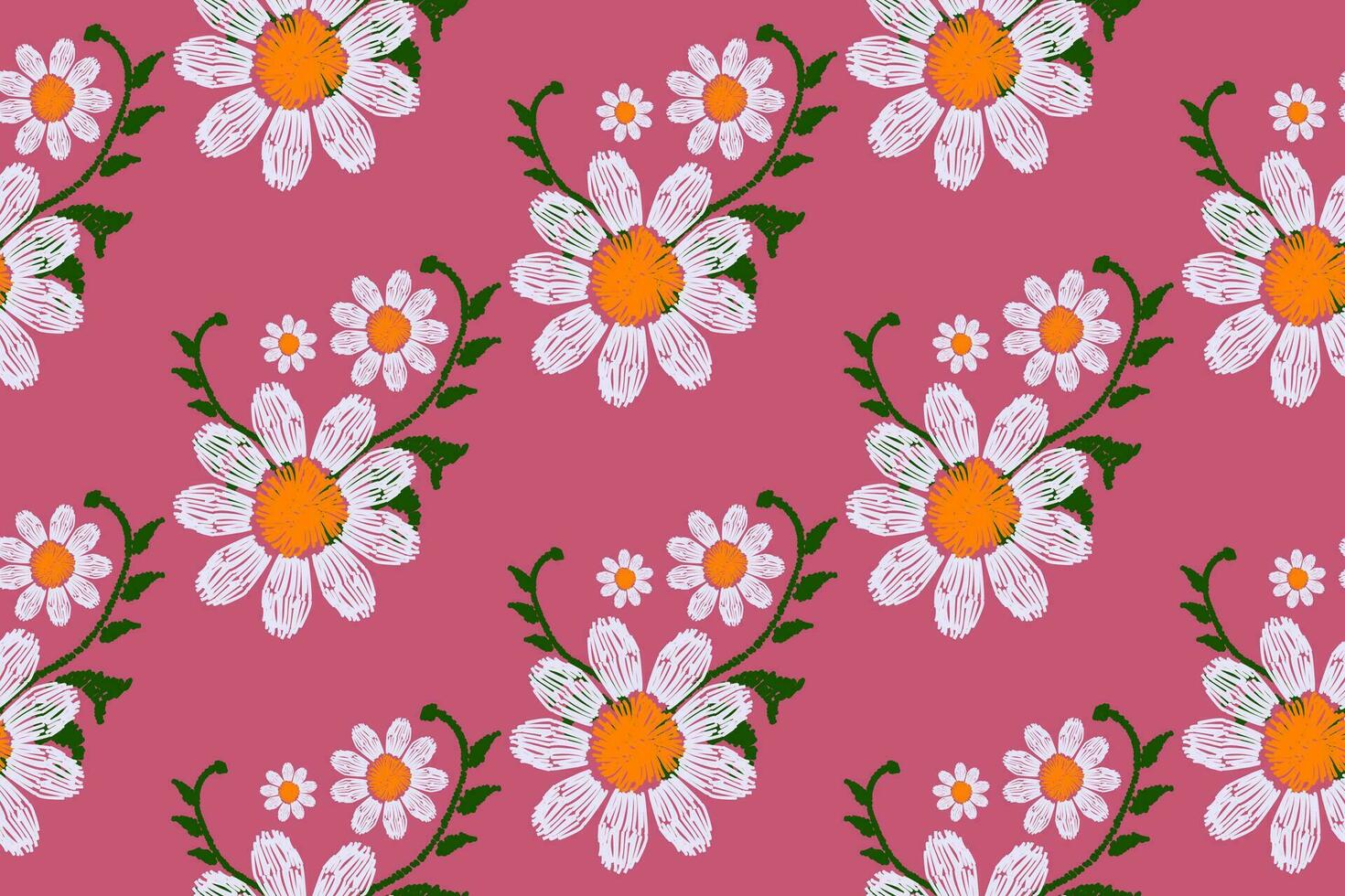 Ikat seamless floral pattern, traditional seamless pattern, pink background, aztec style, embroidery, abstract, vector, design illustration for texture, fabric, print. vector
