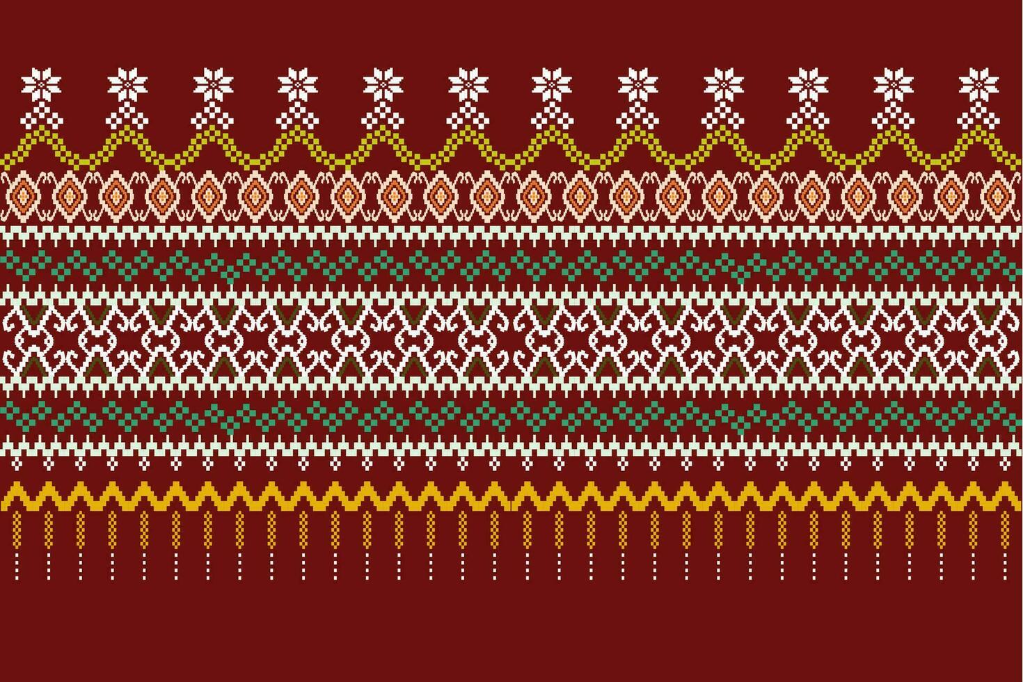 Cross Stitch. Geometric ethnic patterns. Design for Saree, Patola, Sari, Dupatta, Vyshyvanka, rushnyk, dupatta, Clothing, fabric, batik, Knitwear, Embroidery, Ikkat, Pixel pattern. Traditional Design. vector