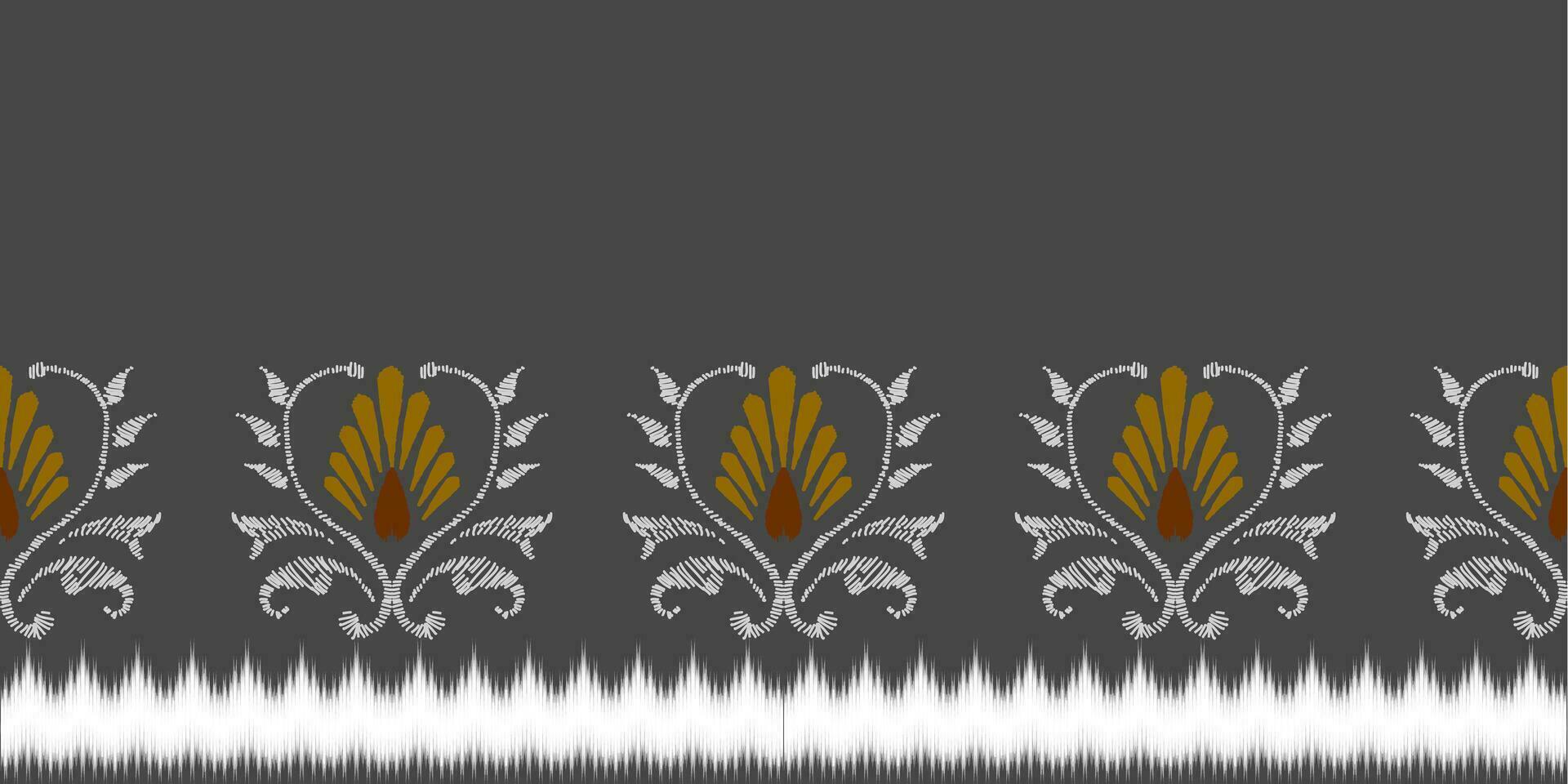 Ikat floral embroidery pattern on black background. Traditional ikat, aztec abstract vector pattern, seamless pattern in tribal, folk embroidery and mexican style.