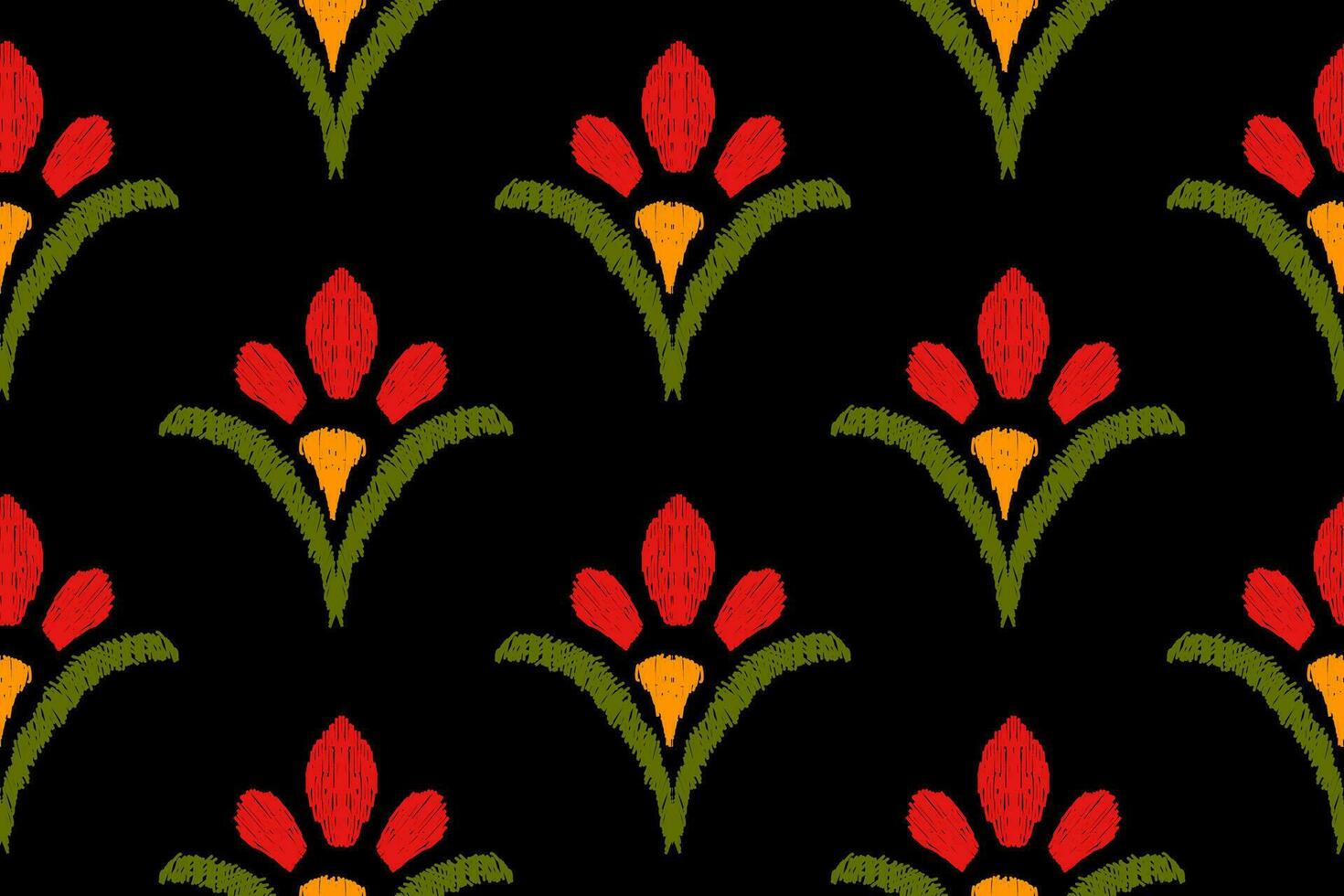 Ikat seamless floral pattern, traditional seamless pattern, black background, aztec style, embroidery, abstract, vector, design illustration for texture, fabric, print. vector