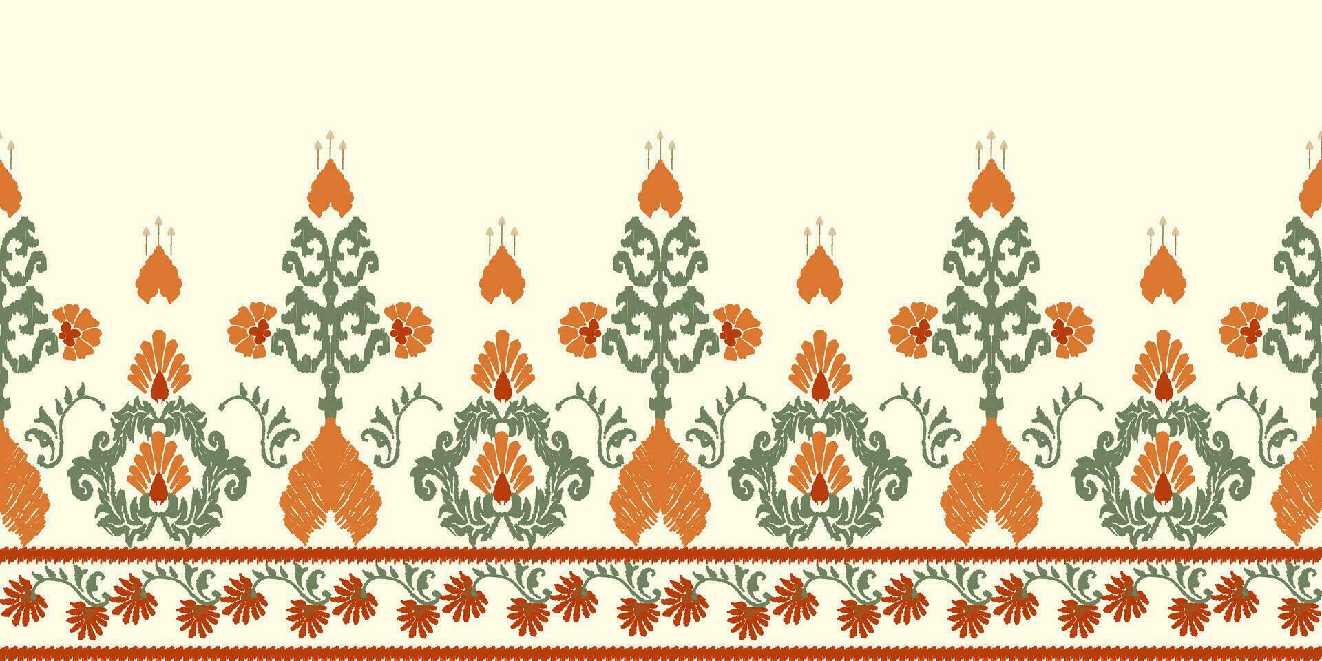 Ikat paisley seamless pattern, traditional seamless pattern, pale yellow background, aztec style, embroidery, abstract, vector, design illustration for texture, fabric, print. vector