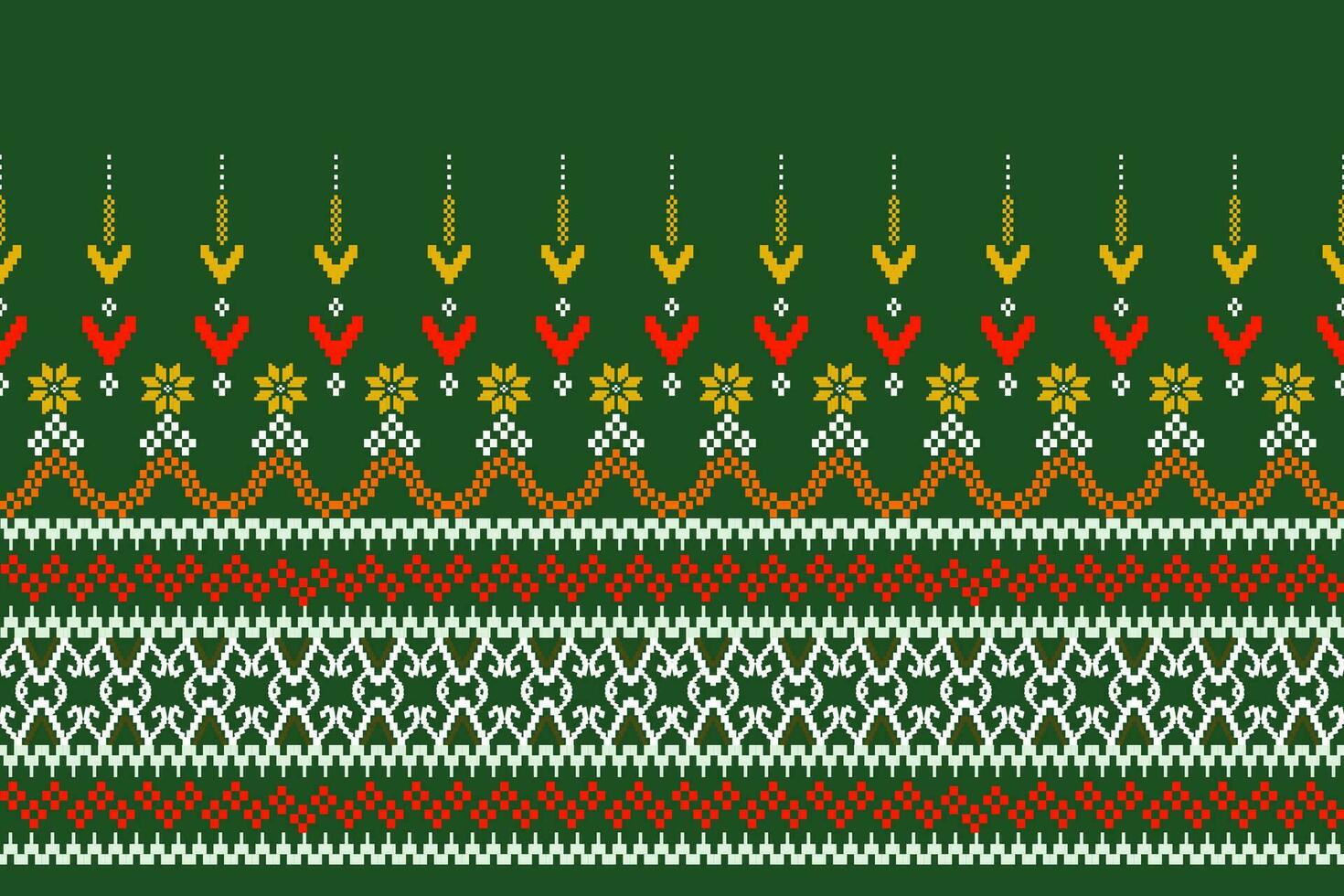 Cross Stitch. Geometric ethnic patterns. Design for Saree, Patola, Sari, Dupatta, Vyshyvanka, rushnyk, dupatta, Clothing, fabric, batik, Knitwear, Embroidery, Ikkat, Pixel pattern. Traditional Design. vector