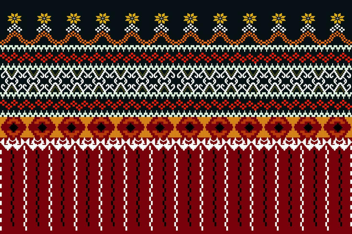 Cross Stitch. Geometric ethnic patterns. Design for Saree, Patola, Sari, Dupatta, Vyshyvanka, rushnyk, dupatta, Clothing, fabric, batik, Knitwear, Embroidery, Ikkat, Pixel pattern. Traditional Design. vector