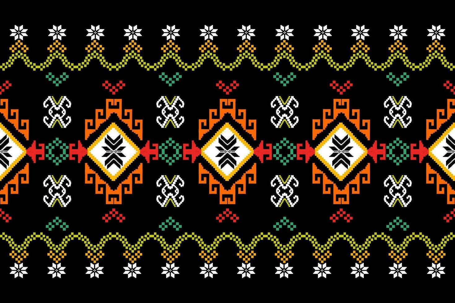 Cross Stitch. Geometric ethnic patterns. Design for Saree, Patola, Sari, Dupatta, Vyshyvanka, rushnyk, dupatta, Clothing, fabric, batik, Knitwear, Embroidery, Ikkat, Pixel pattern. Traditional Design. vector