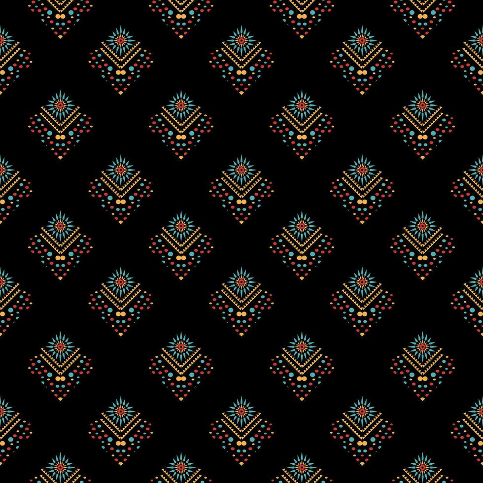 abstract geometric pattern design on black background For background or wallpaper, Ikat geometric folk ornament. Ethnic vector texture. Seamless pattern in Aztec style.