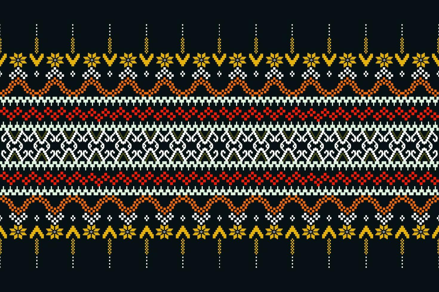 Cross Stitch. Geometric ethnic patterns. Design for Saree, Patola, Sari, Dupatta, Vyshyvanka, rushnyk, dupatta, Clothing, fabric, batik, Knitwear, Embroidery, Ikkat, Pixel pattern. Traditional Design. vector