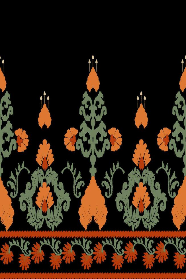 ikat floral bordado modelo en negro antecedentes. tradicional ikat, azteca resumen vector patrón, sin costura modelo en tribal, gente bordado y mexicano estilo.