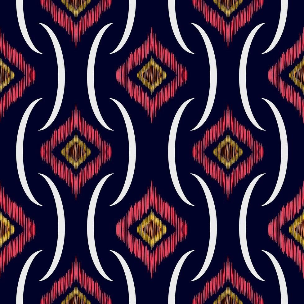 abstract geometric pattern design on black background For background or wallpaper, Ikat geometric folk ornament. Ethnic vector texture. Seamless pattern in Aztec style.