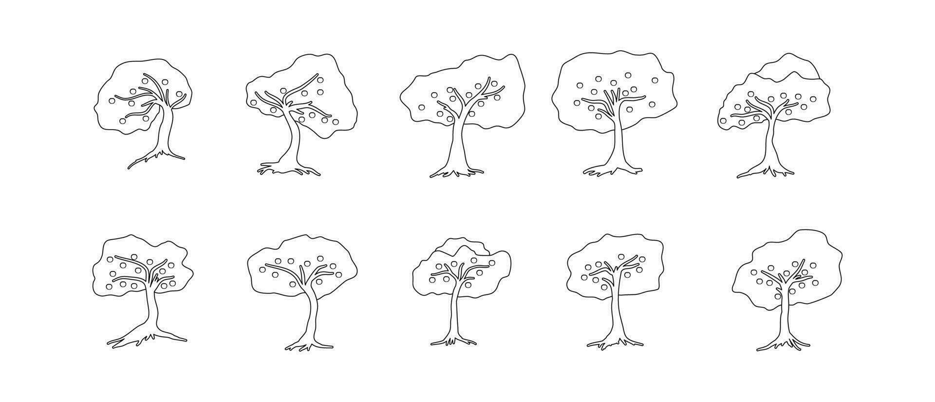 Apple Tree Outline Illustration Vector Set