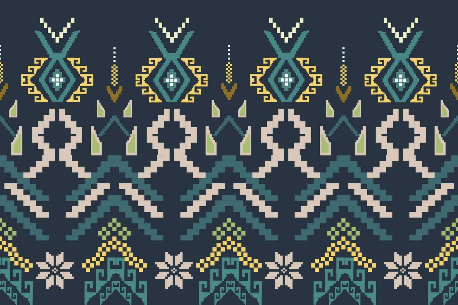 Cross Stitch Pixel Pattern. Ethnic Patterns. Abstract art. Design for carpet, wallpaper, clothing, textile, pillow, curtain, bedsheet, table runners. Vintage Style. Vector illustration.