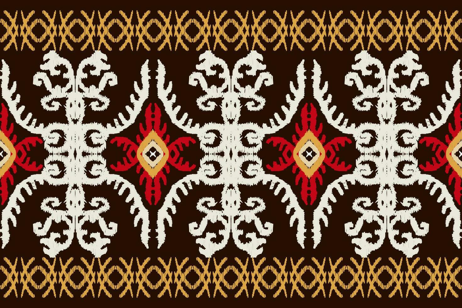 abstract ikat art  seamless pattern  folk embroidery  on a brown background  aztec geometric art print design for rugs, wallpapers, clothing, wraps, fabrics, covers, textiles vector