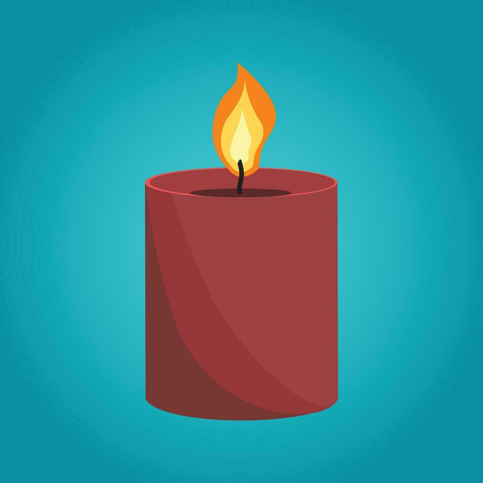 Aromatic candles flat vector illustration. Burning decorative red wax candles isolated clipart on blue background. Relaxation, resting and aromatherapy design element.