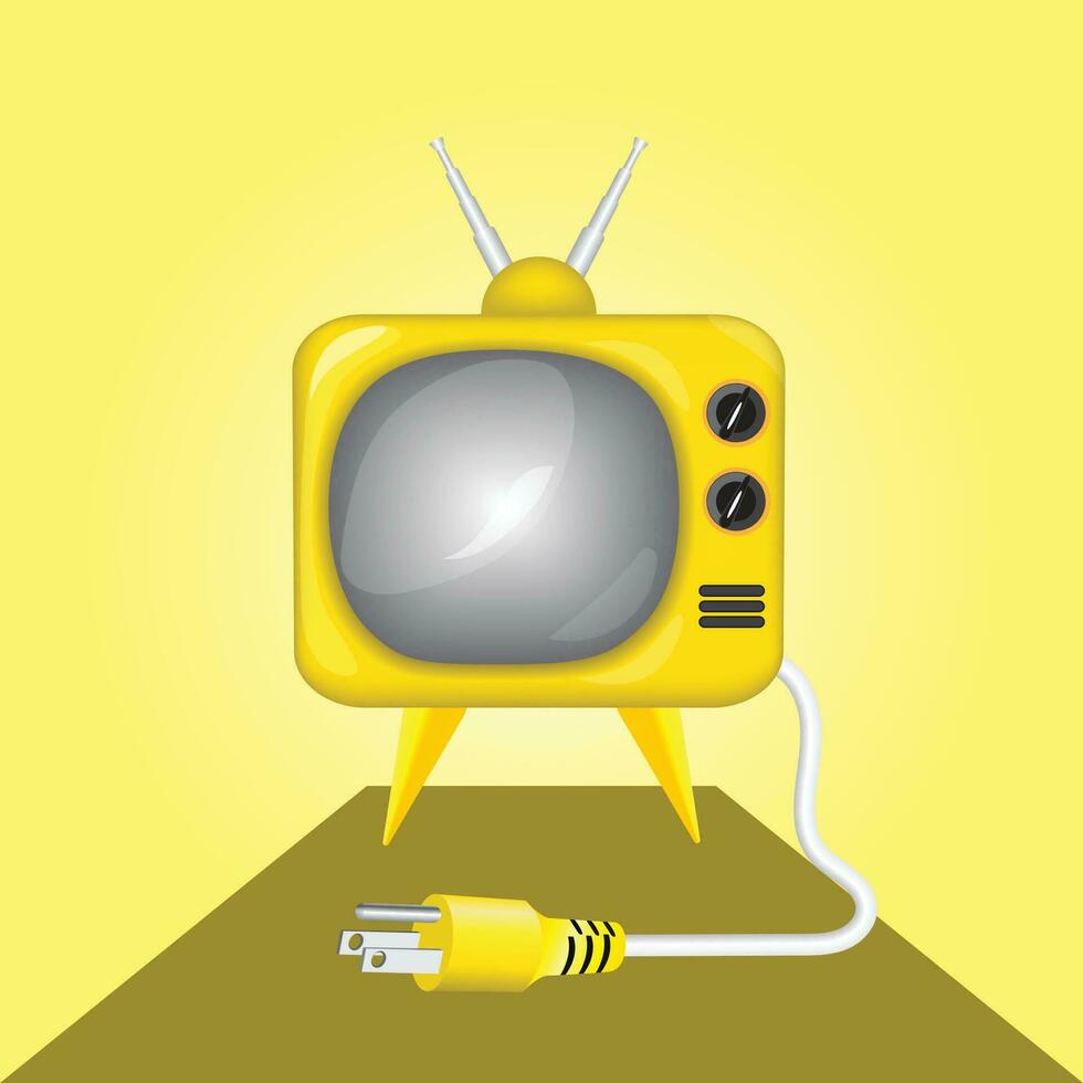 3d retro tv icon of television set in cartoon style with yellow background. vector
