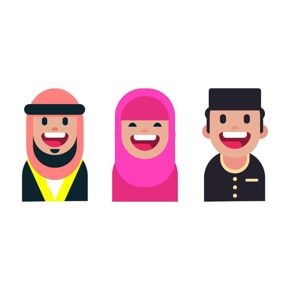 muslim people avatar set, vector illustration