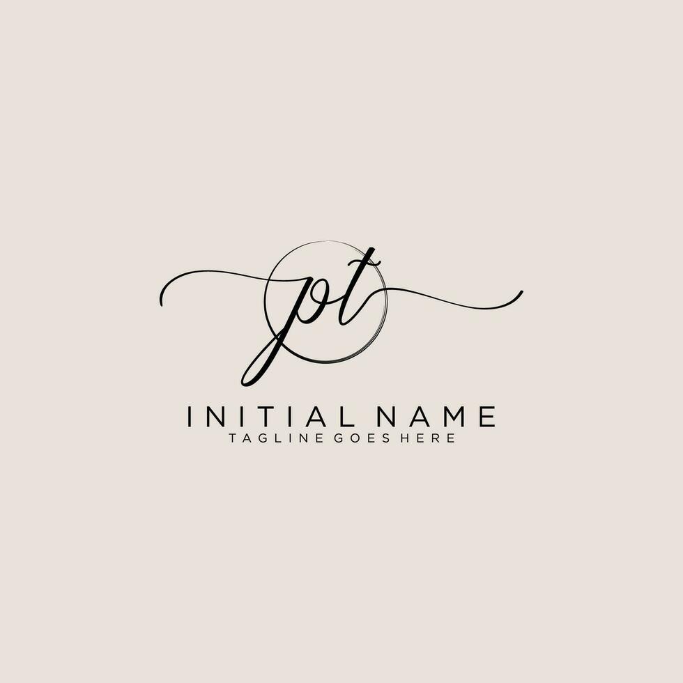 Initial PT feminine logo collections template. handwriting logo of initial signature, wedding, fashion, jewerly, boutique, floral and botanical with creative template for any company or business. vector