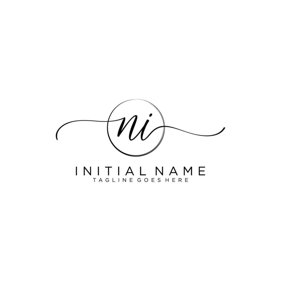 Initial NI feminine logo collections template. handwriting logo of initial signature, wedding, fashion, jewerly, boutique, floral and botanical with creative template for any company or business. vector