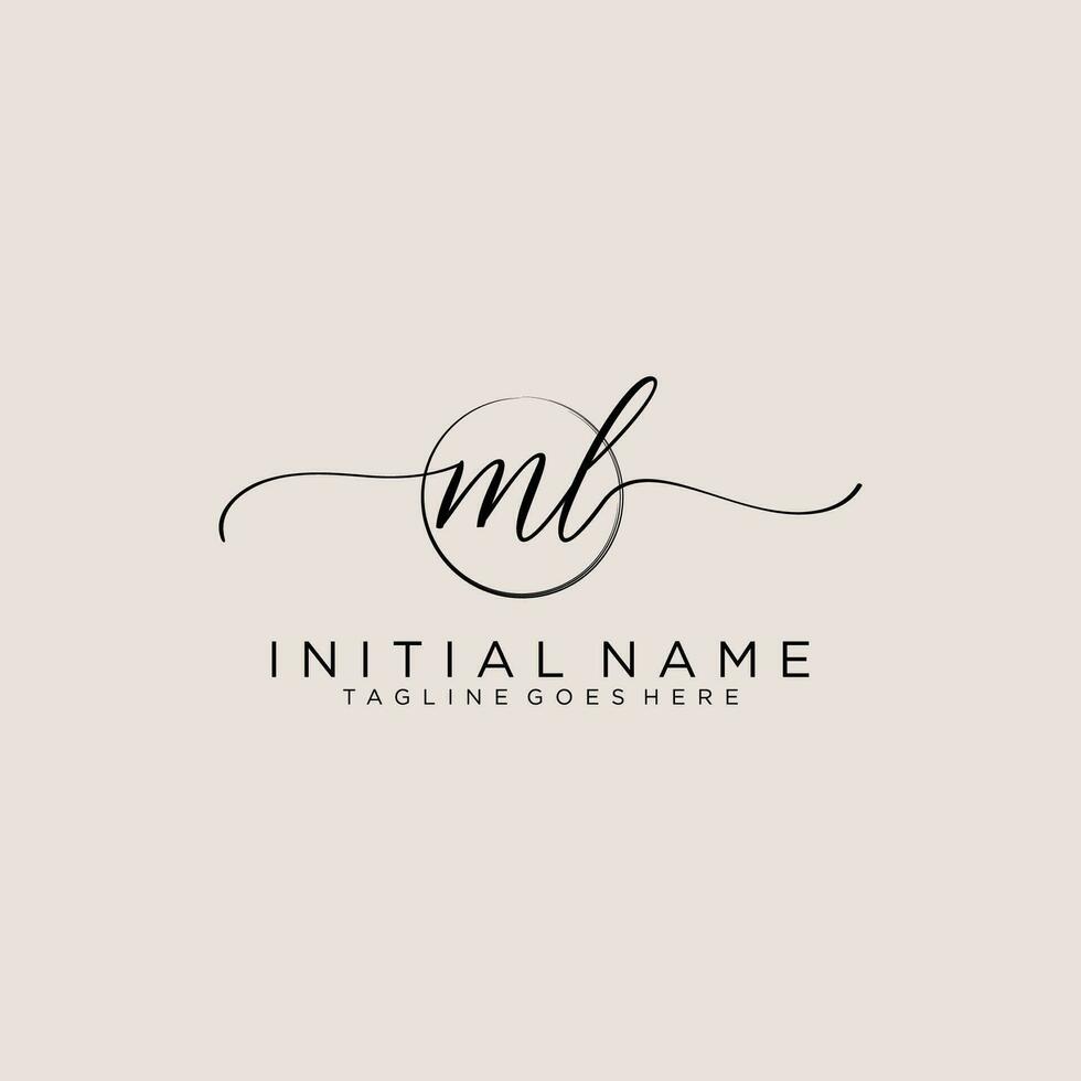 Initial ML feminine logo collections template. handwriting logo of initial signature, wedding, fashion, jewerly, boutique, floral and botanical with creative template for any company or business. vector