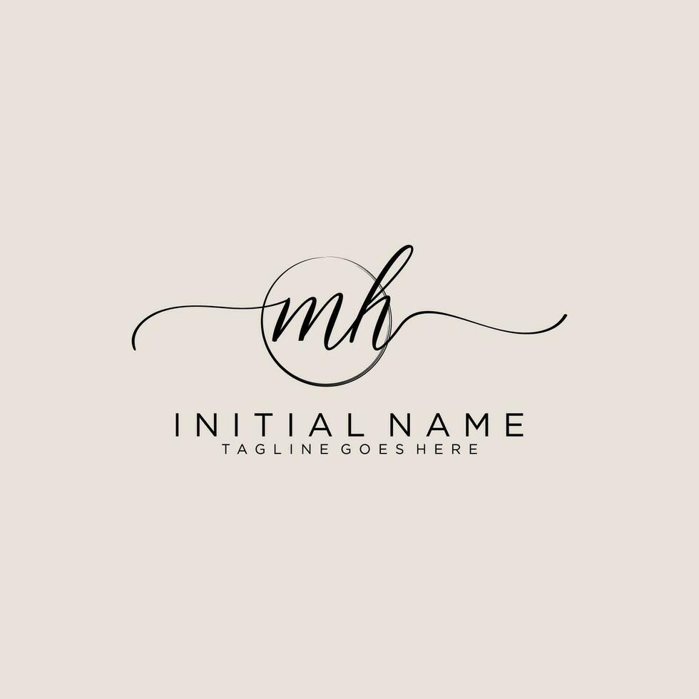 Initial MH feminine logo collections template. handwriting logo of initial signature, wedding, fashion, jewerly, boutique, floral and botanical with creative template for any company or business. vector