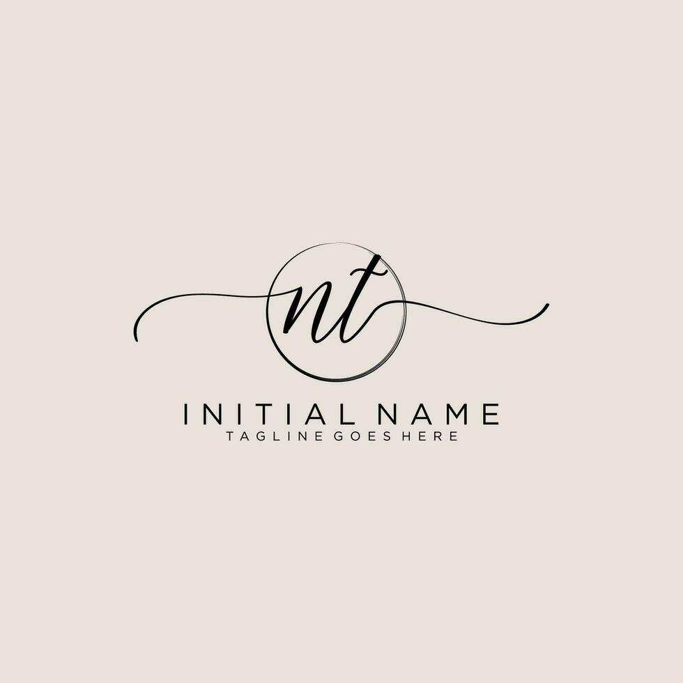 Initial NT feminine logo collections template. handwriting logo of initial signature, wedding, fashion, jewerly, boutique, floral and botanical with creative template for any company or business. vector