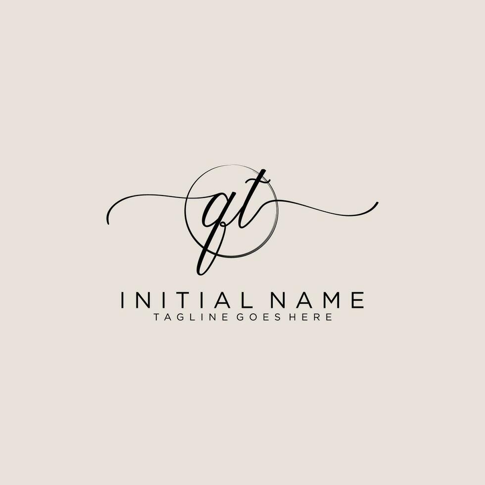 Initial QT feminine logo collections template. handwriting logo of initial signature, wedding, fashion, jewerly, boutique, floral and botanical with creative template for any company or business. vector