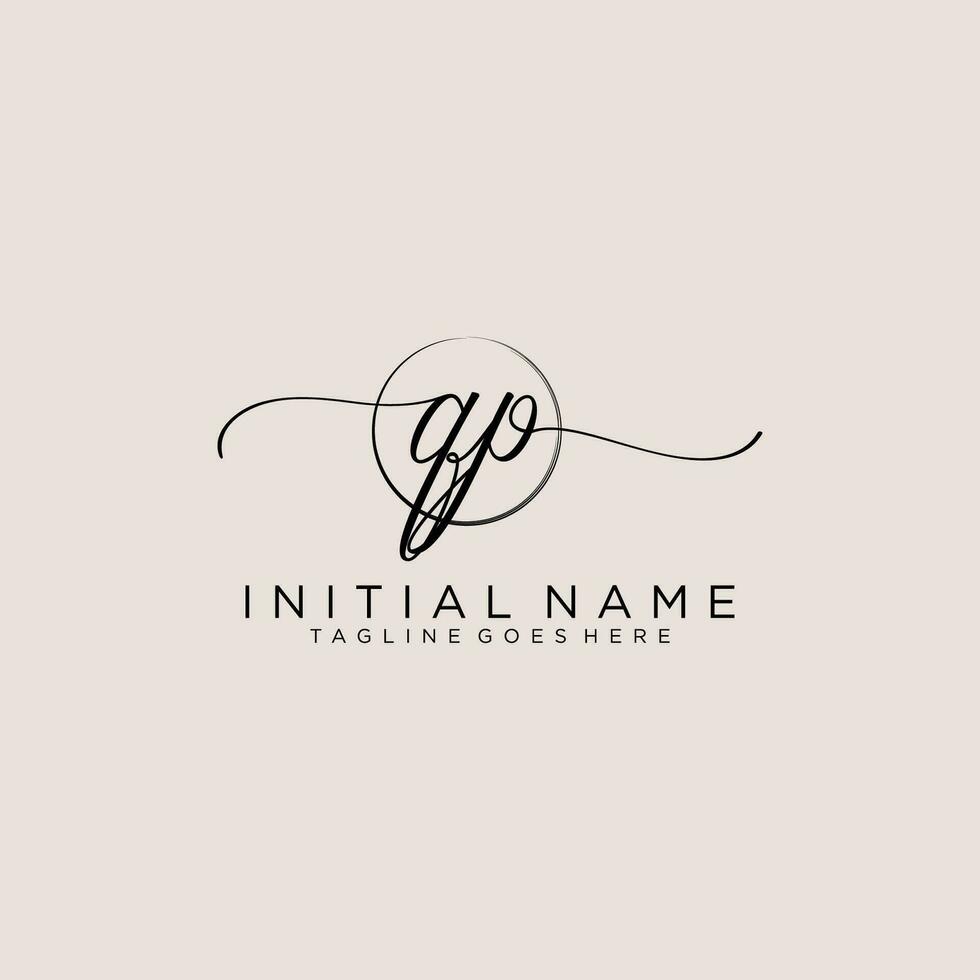 Initial QP feminine logo collections template. handwriting logo of initial signature, wedding, fashion, jewerly, boutique, floral and botanical with creative template for any company or business. vector