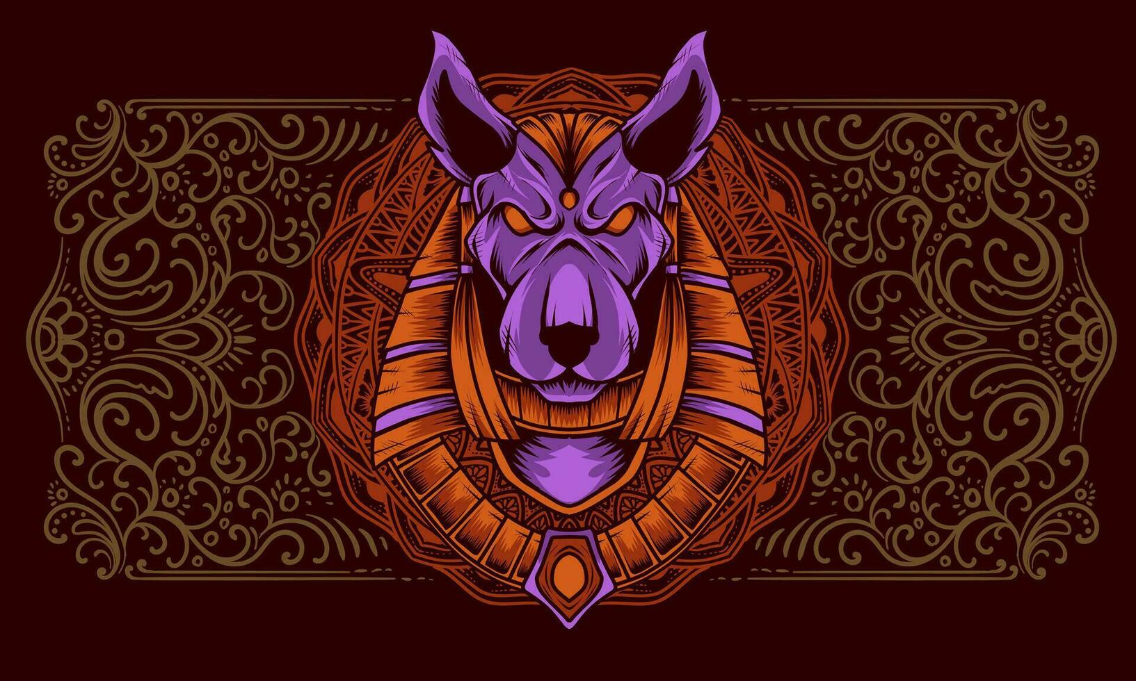 Anubis head with antique engraving ornament vector