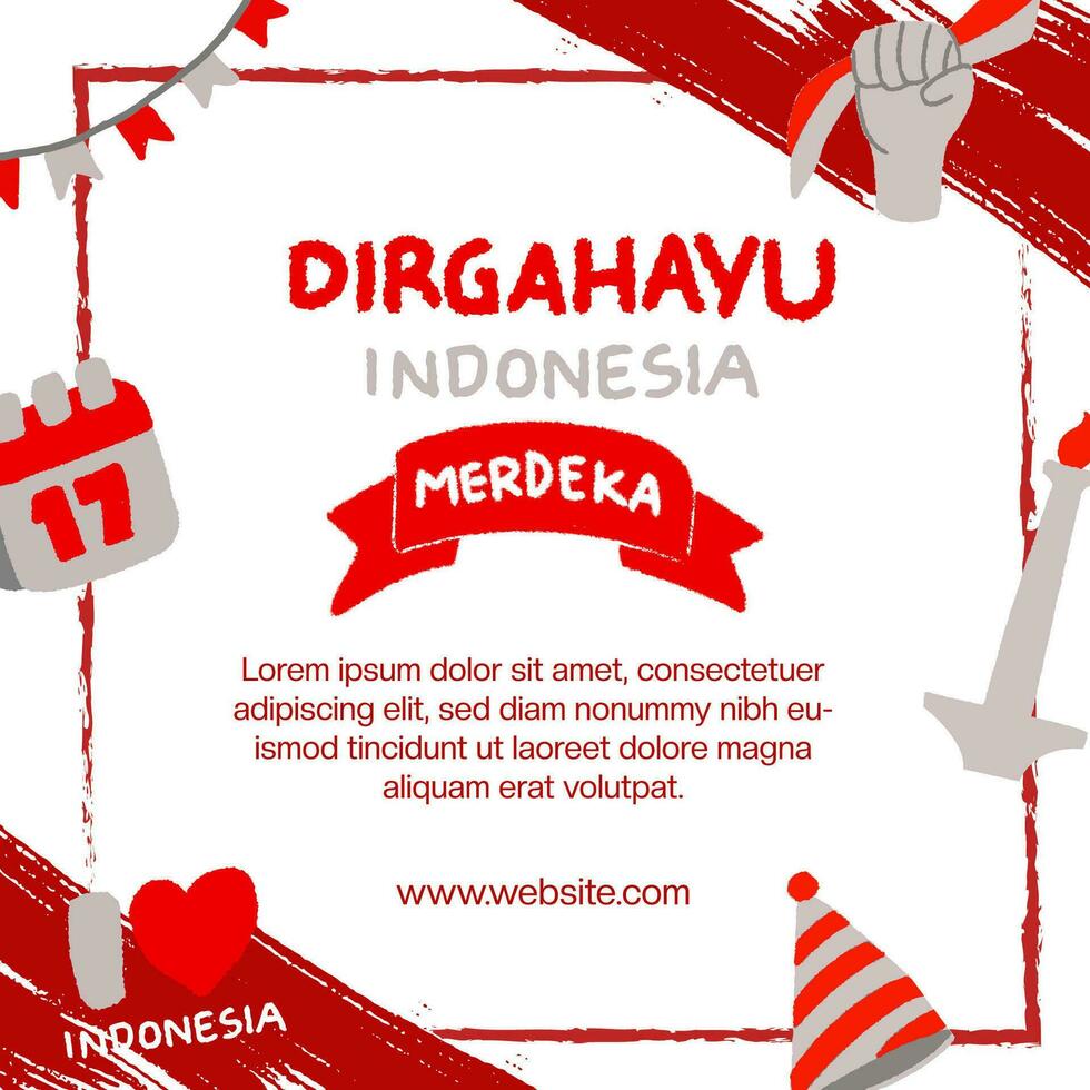 Hand drow Indonesia independence day illustration post vector
