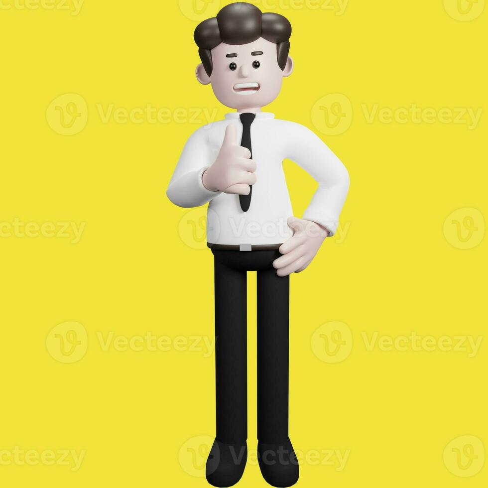 Illustration of a three-dimensional cartoon character. Various gestures. Businessman 3d render. photo