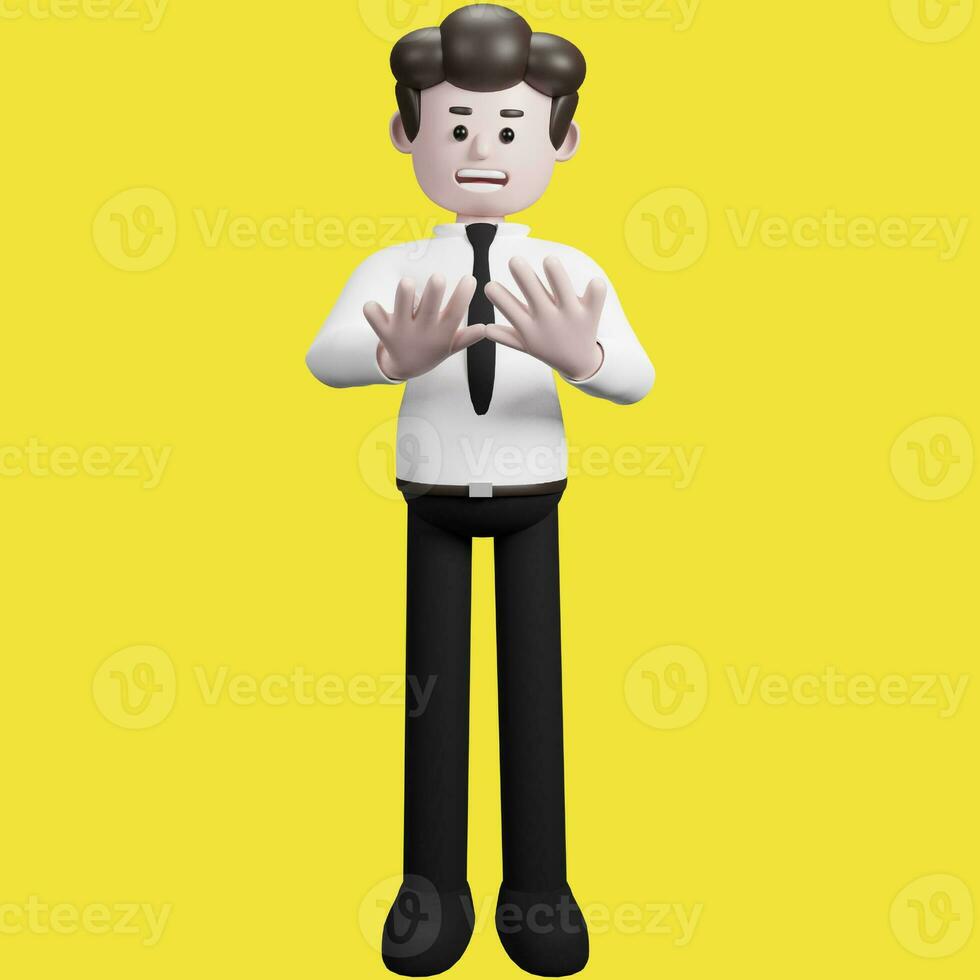 Illustration of a three-dimensional cartoon character. Various gestures. Businessman 3d render. photo