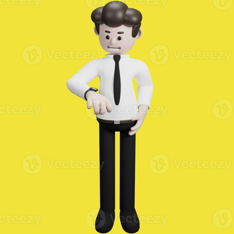 Illustration of a three-dimensional cartoon character. Various gestures. Businessman 3d render. photo