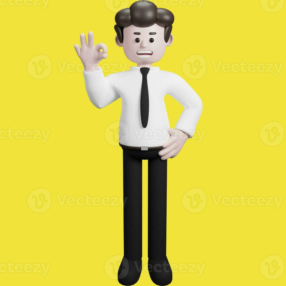 Illustration of a three-dimensional cartoon character. Various gestures. Businessman 3d render. photo