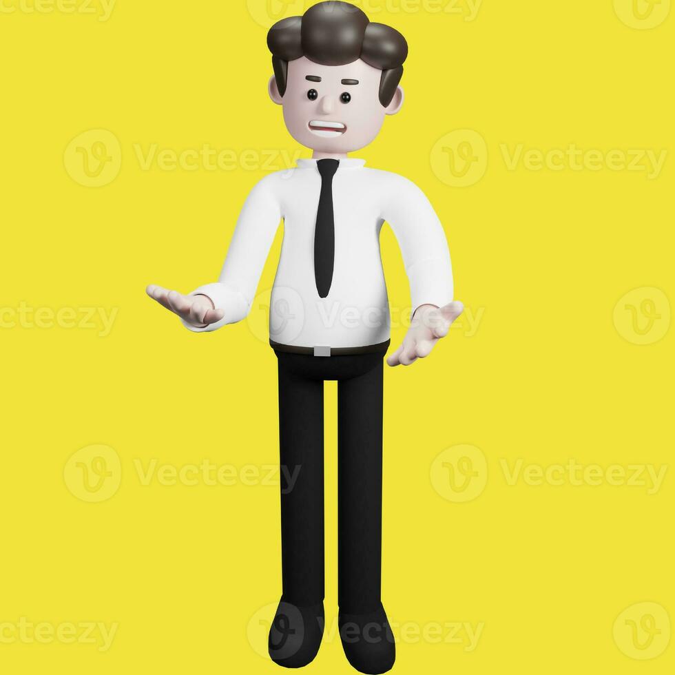 Illustration of a three-dimensional cartoon character. Various gestures. Businessman 3d render. photo