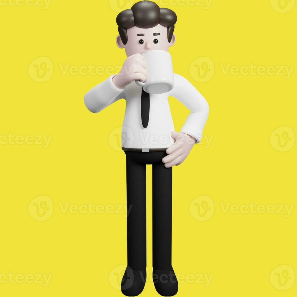 Illustration of a three-dimensional cartoon character. Various gestures. Businessman 3d render. photo