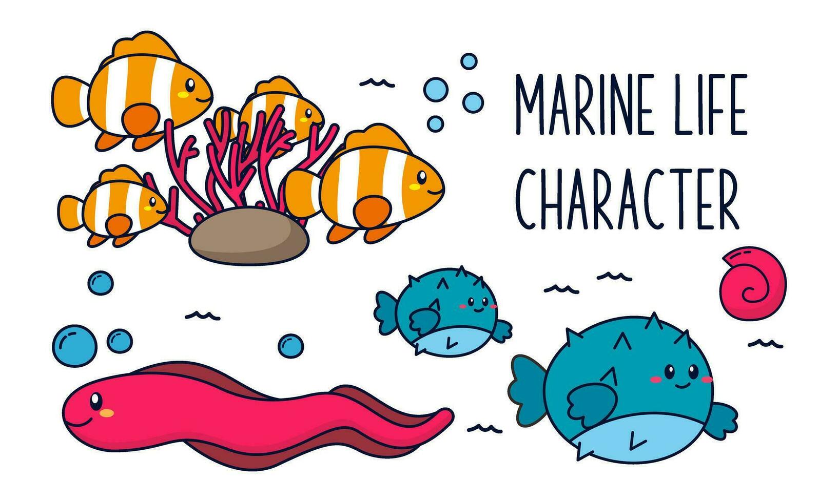 Marine life vector cartoon ocean character