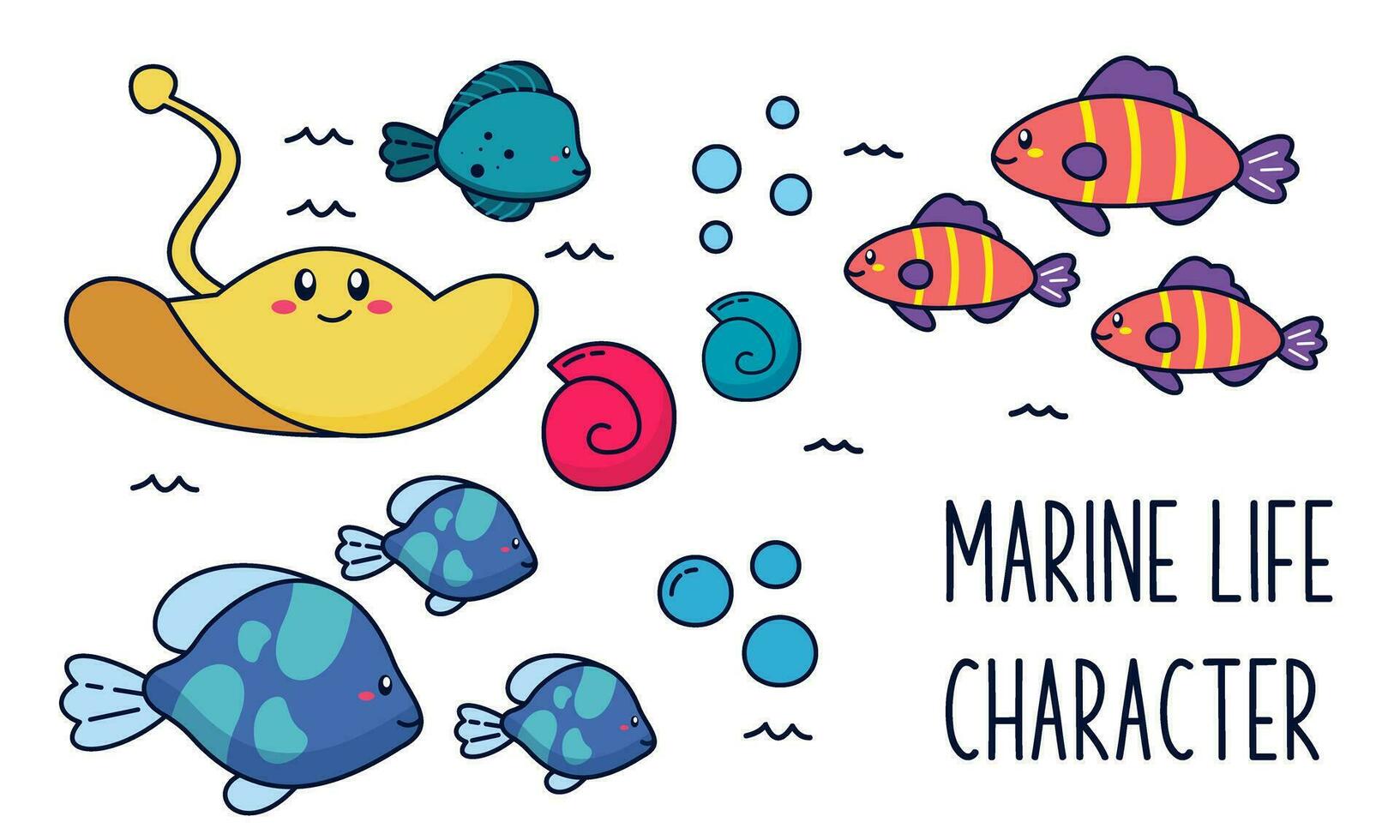 Marine life vector cartoon ocean character