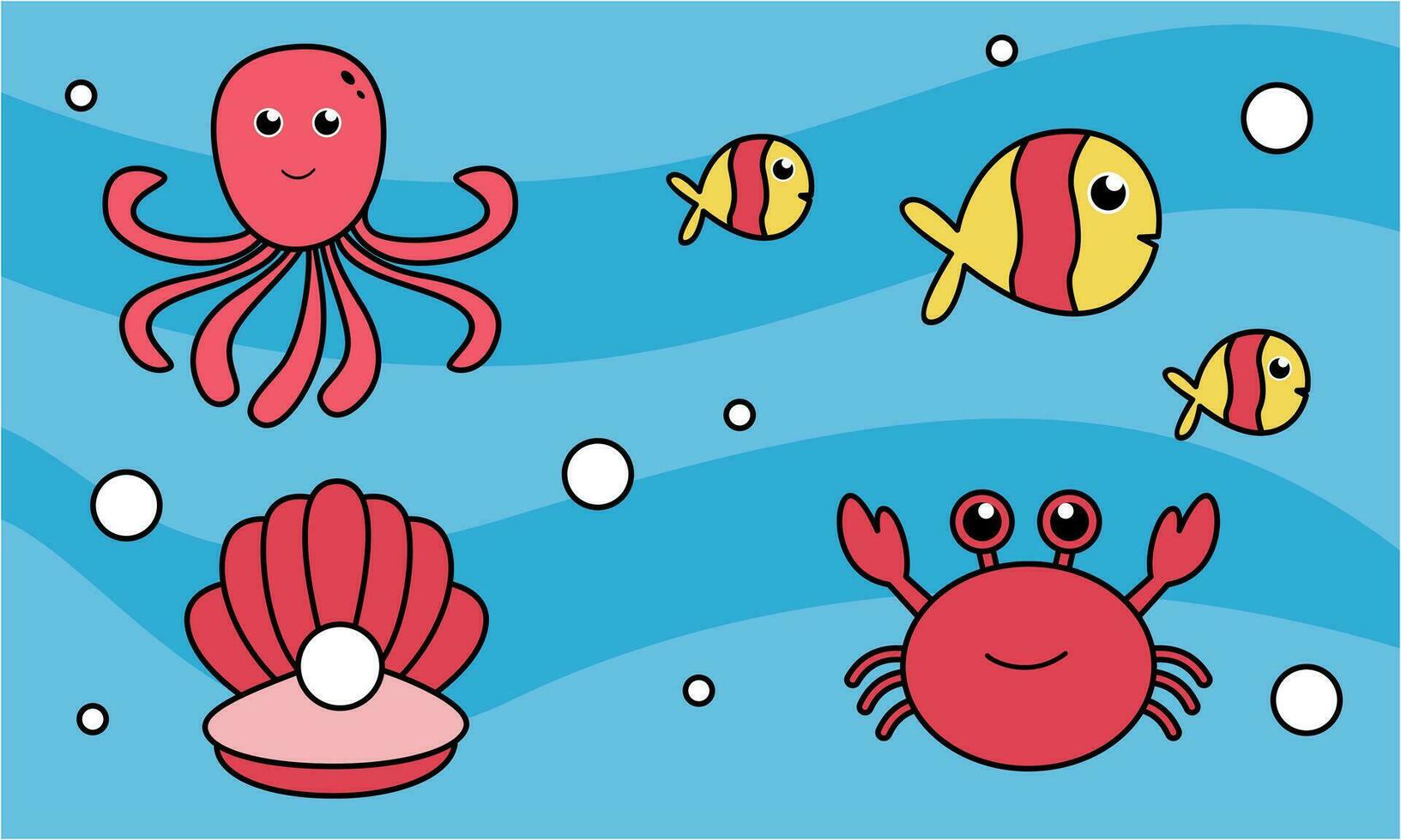 Marine life vector cartoon ocean character