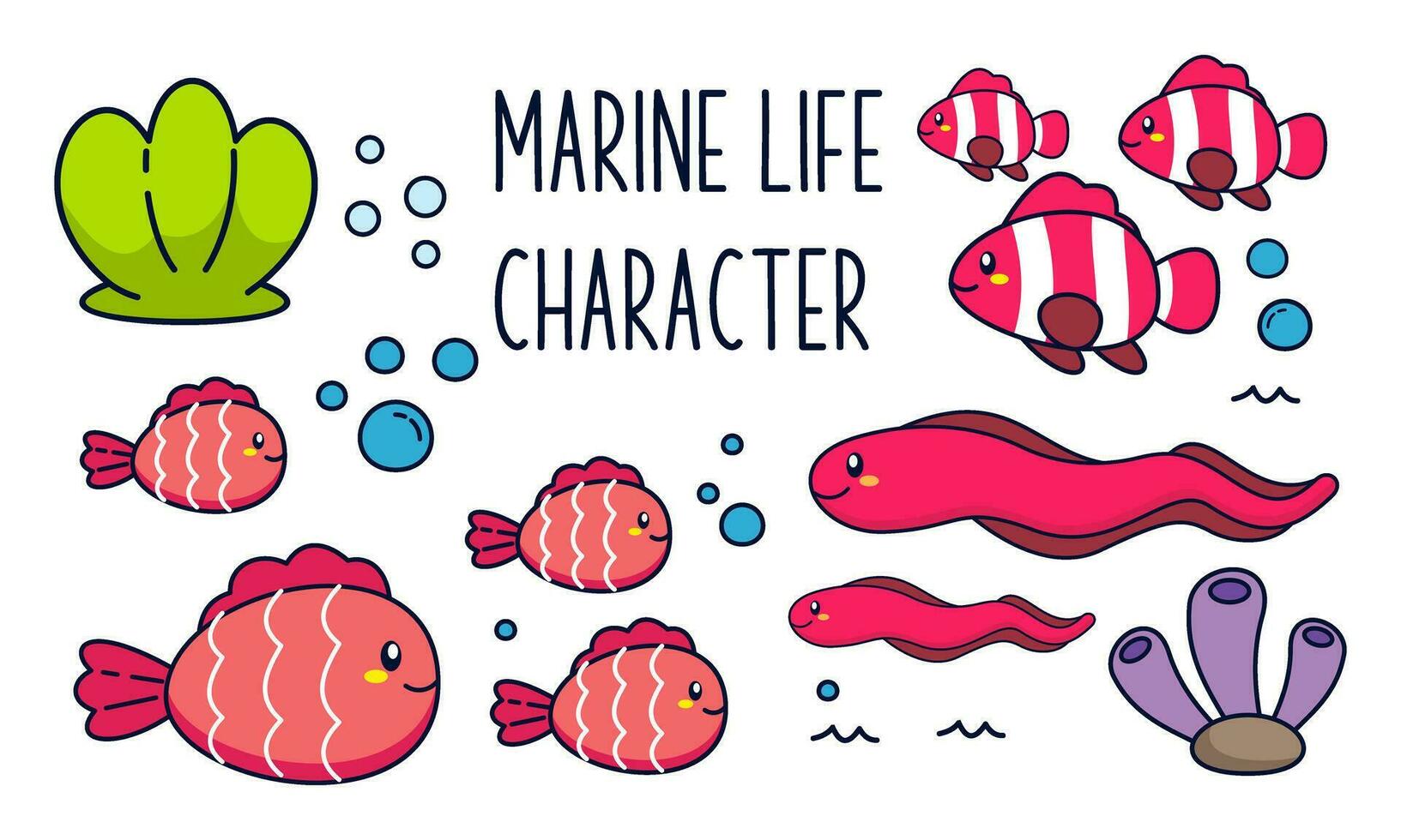 Marine life vector cartoon ocean character