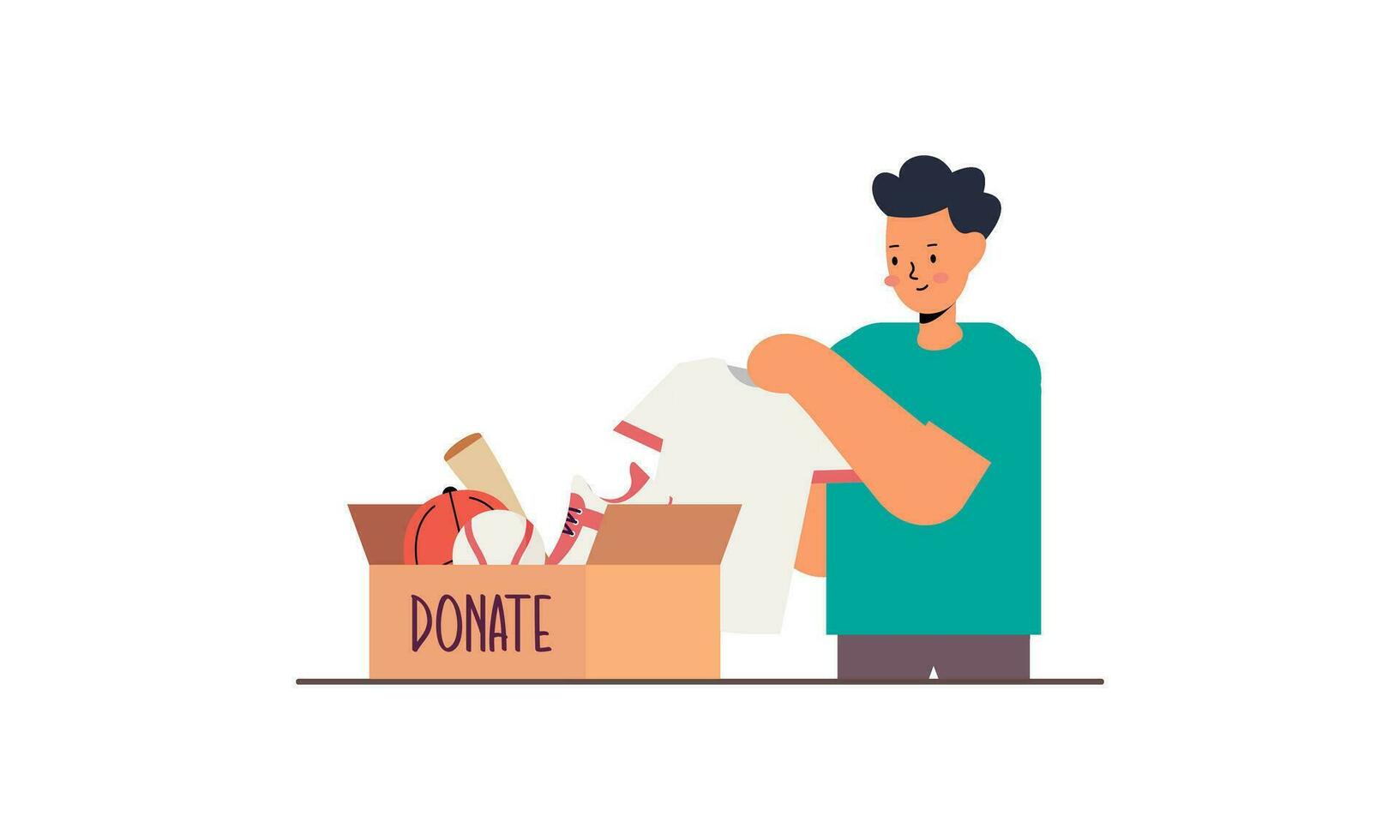 donación y caridad concepto clasificación donado juguetes dentro cajas para pobre niños ilustración vector