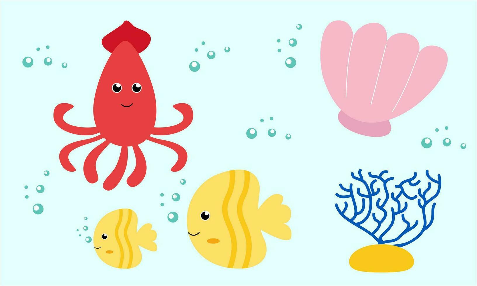 Marine life vector cartoon ocean character