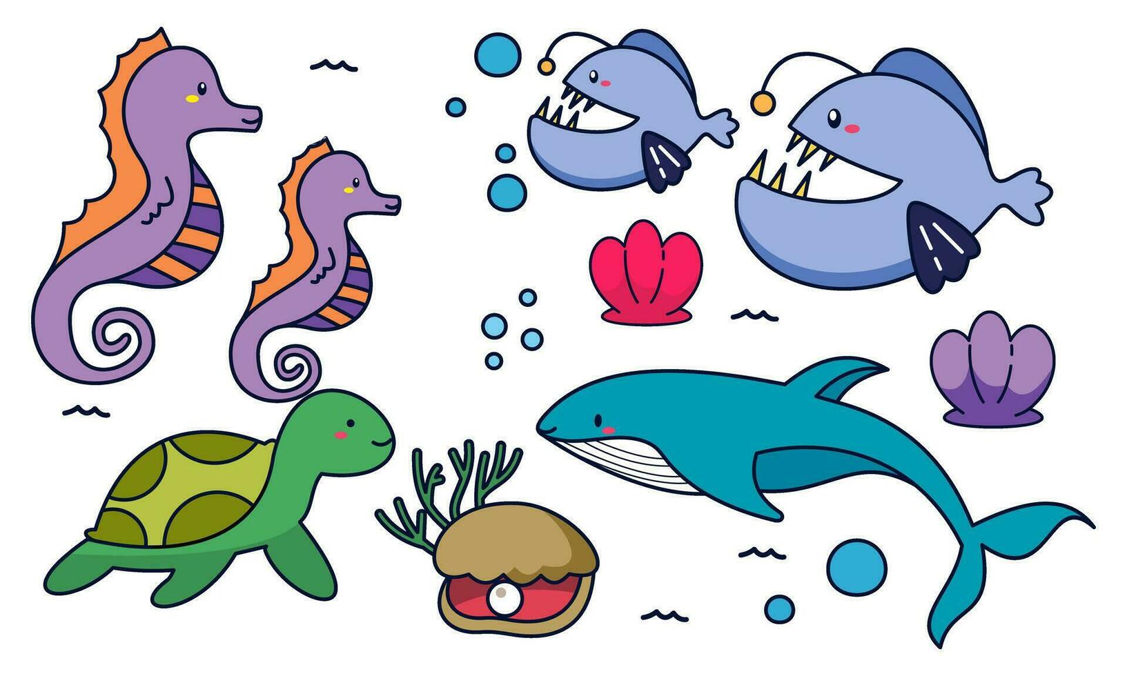 Marine life vector cartoon ocean character