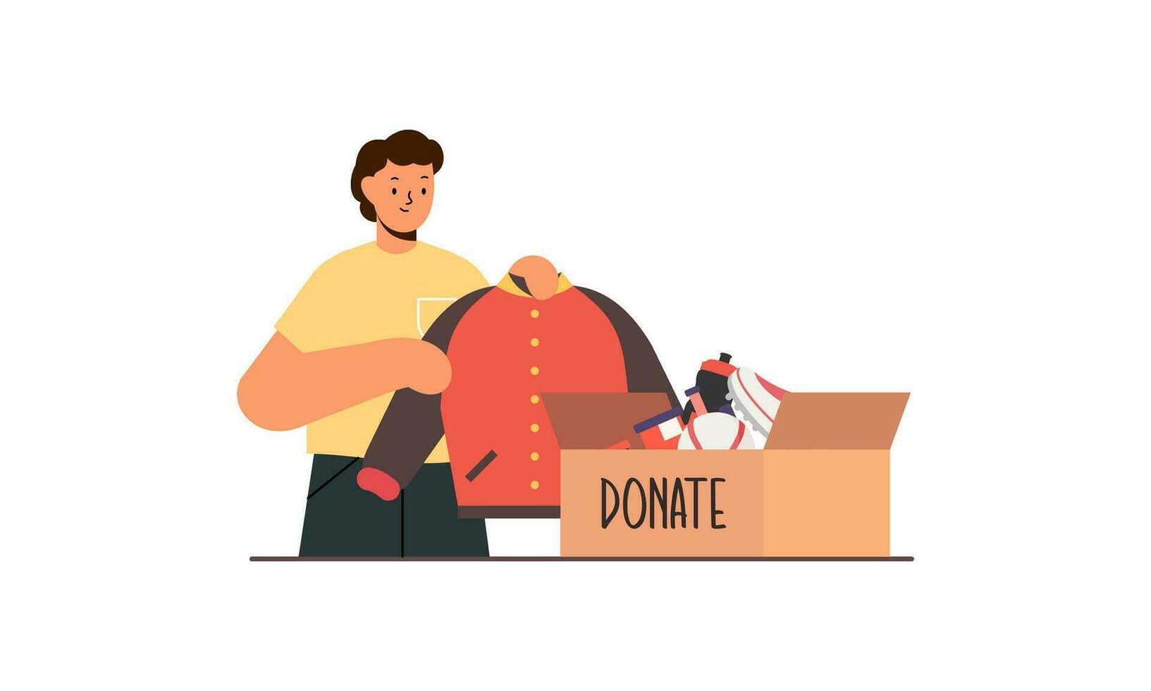 donación y caridad concepto clasificación donado juguetes dentro cajas para pobre niños ilustración vector