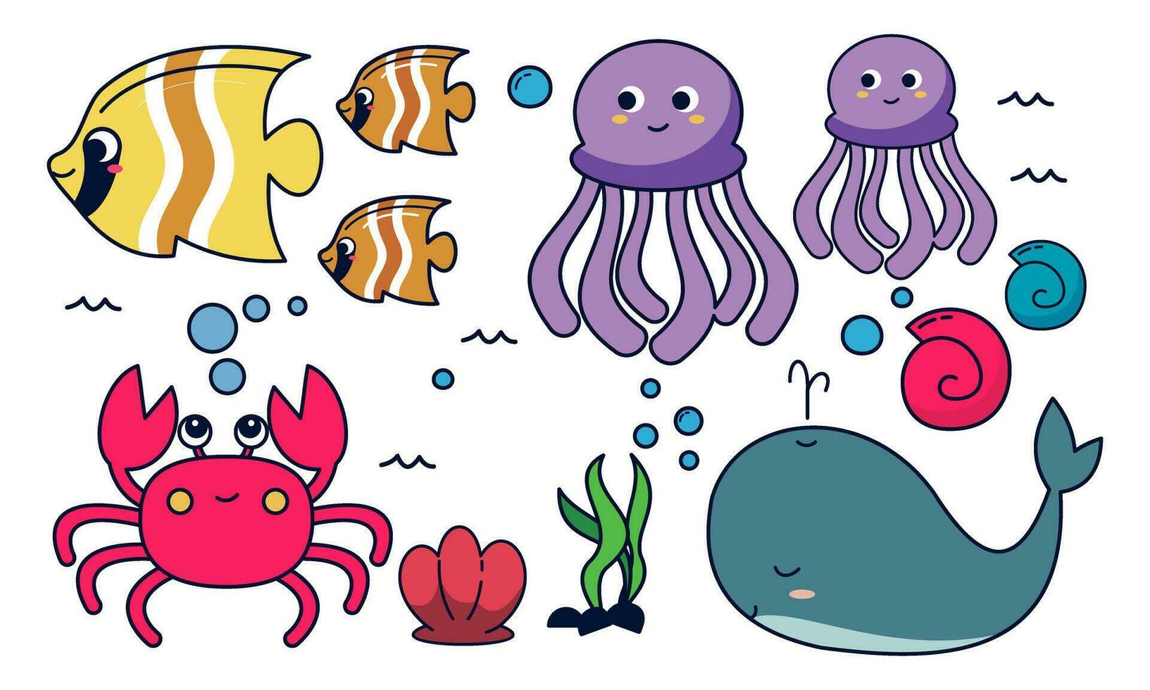 Marine life vector cartoon ocean character